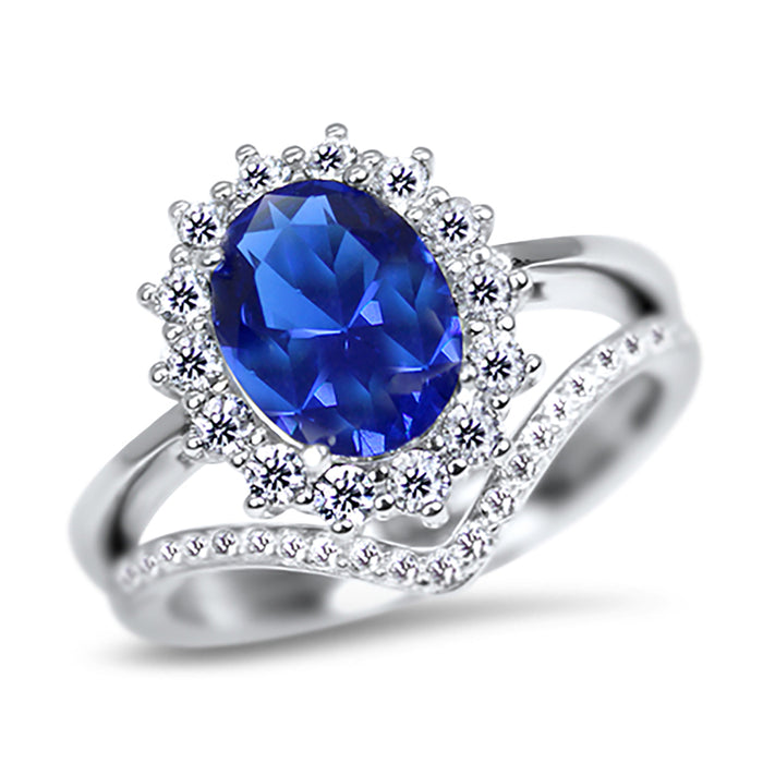 His and Hers 3 Piece Silver Blue Simulated Sapphire Wedding Engagement Rings Set