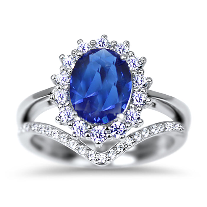 His and Hers 3 Piece Silver Blue Simulated Sapphire Wedding Engagement Rings Set
