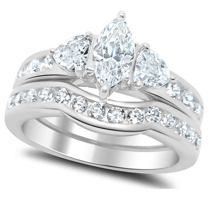 His Her Wedding Ring Set TRIO 3 PCS Silver Black Titanium Couples Rings Him Her