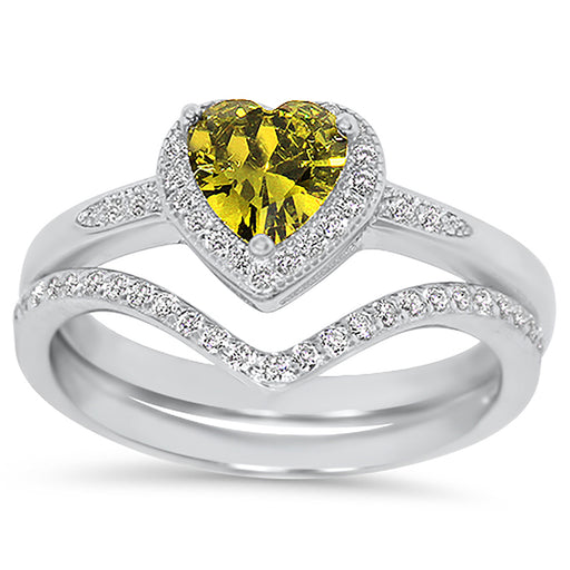 Peridot Green CZ Wedding Engagement Ring Set for Women