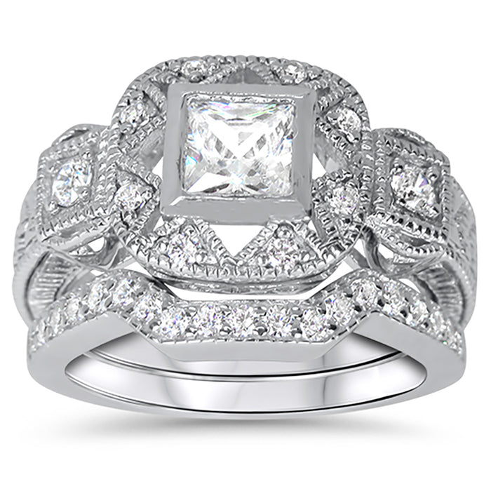 His and Hers Silver Titanium Wedding Ring Set