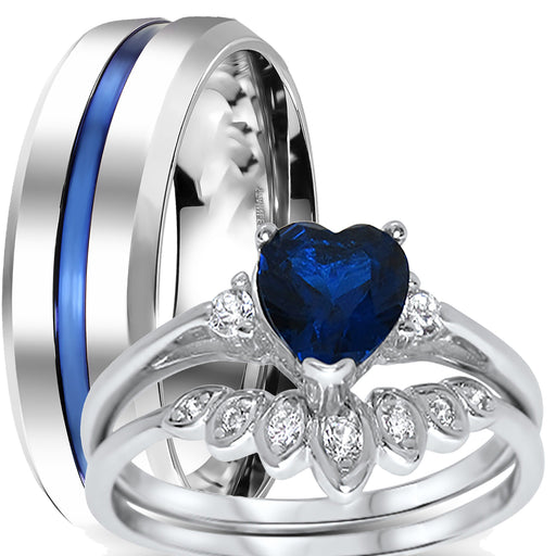 His Her Sterling Silver Steen Wedding Rings Set
