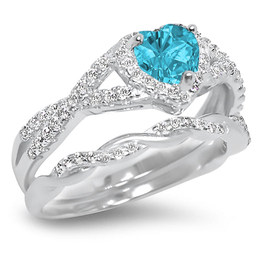 LaRaso & Co 1 Carat Aquamarine March Birthstone CZ Wedding Engagement Ring Set 925 Silver Size 10