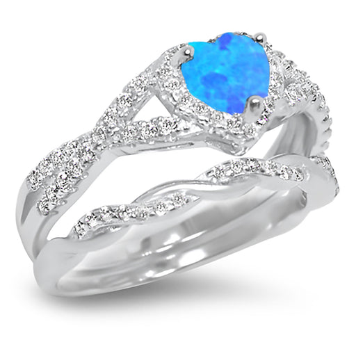 LaRaso & Co 1 Carat Created Blue Opal Birthstone Wedding Engagement Ring Set 925 Silver Size 10