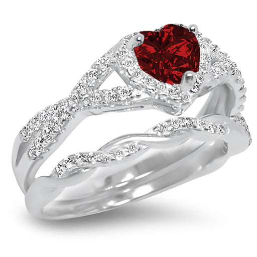 LaRaso & Co 1 Carat Garnet January Birthstone CZ Wedding Engagement Ring Set 925 Silver Size 10