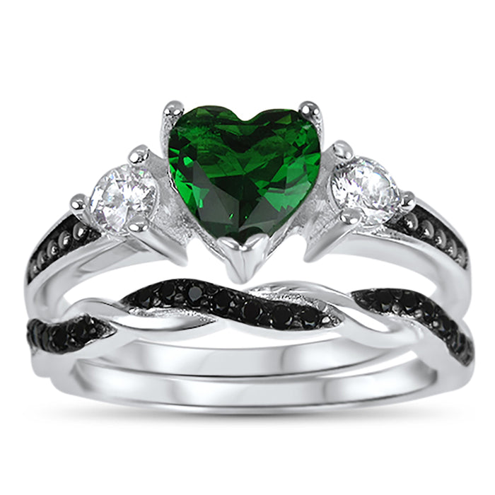 His and Her Wedding Rings Unique Green Heart Black Couples Bands Him Her