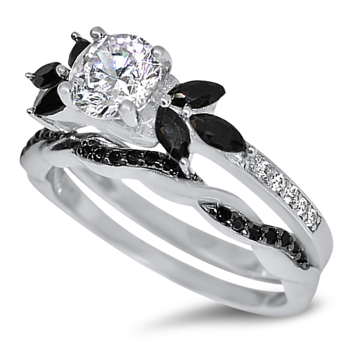 His and Hers Wedding Set 3 PCS TRIO Matching Couples Rings Silver Black Titanium
