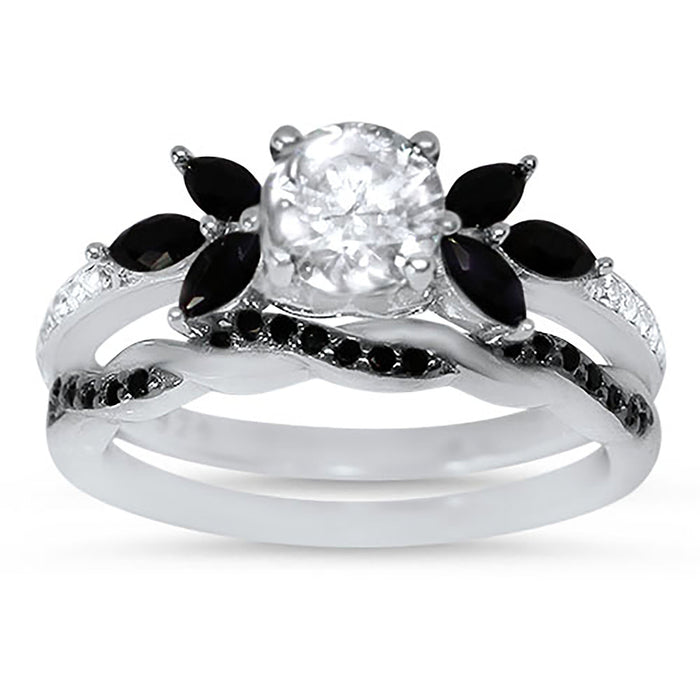 His and Hers Wedding Set 3 PCS TRIO Matching Couples Rings Silver Black Titanium