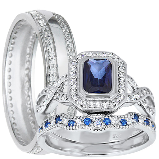 LaRaso & Co His and Her Silver Wedding Rings Unique Vintage Couples Rings Bride Groom 10/10