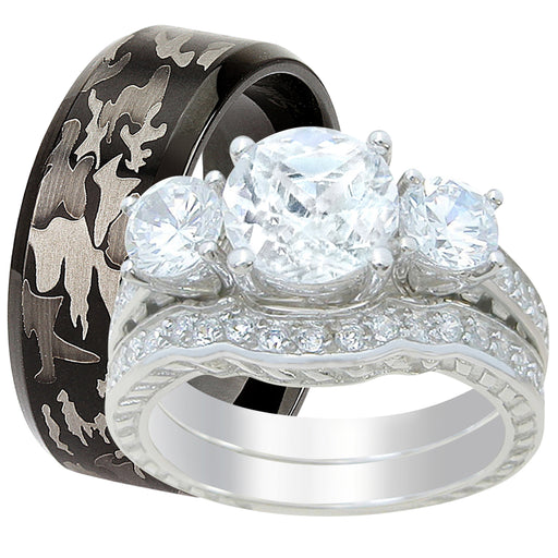 His Her TRIO Wedding Engagement Ring Set