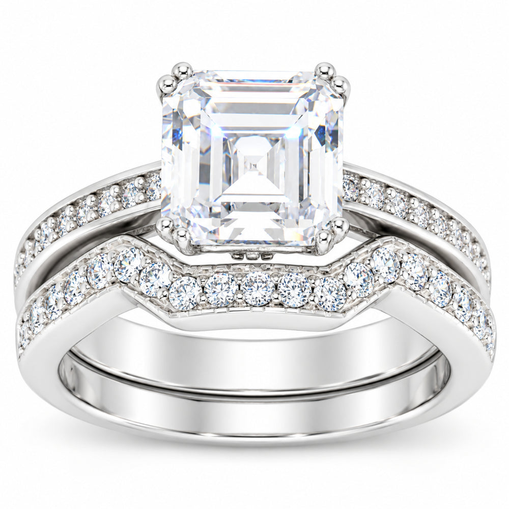 1 Carat Princess Cut CZ Silver Wedding & Engagement Ring Set Size 7