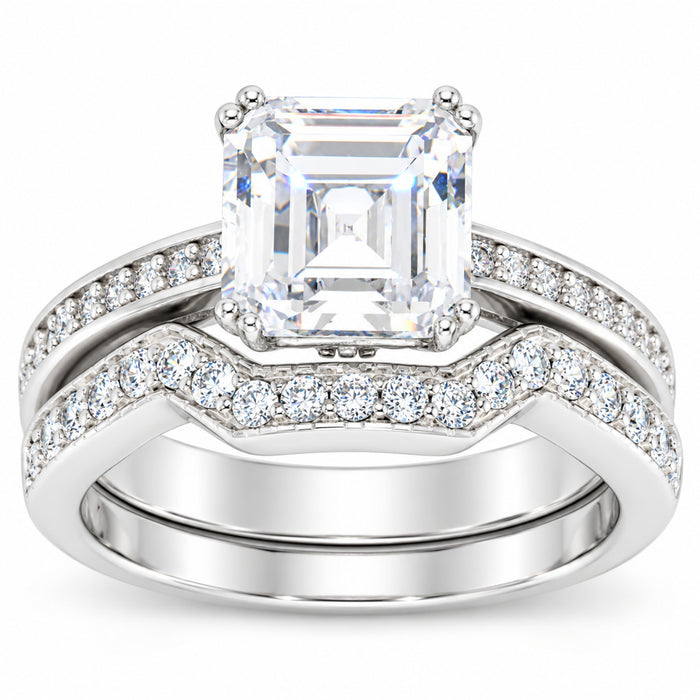1 Carat Princess Cut CZ Silver Wedding & Engagement Ring Set Size 7