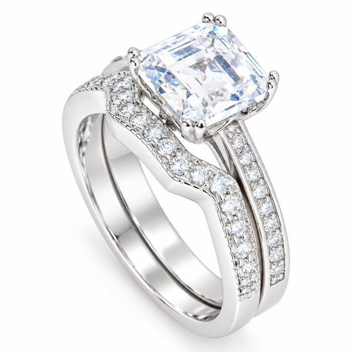 1 Carat Princess Cut CZ Silver Wedding & Engagement Ring Set Size 7