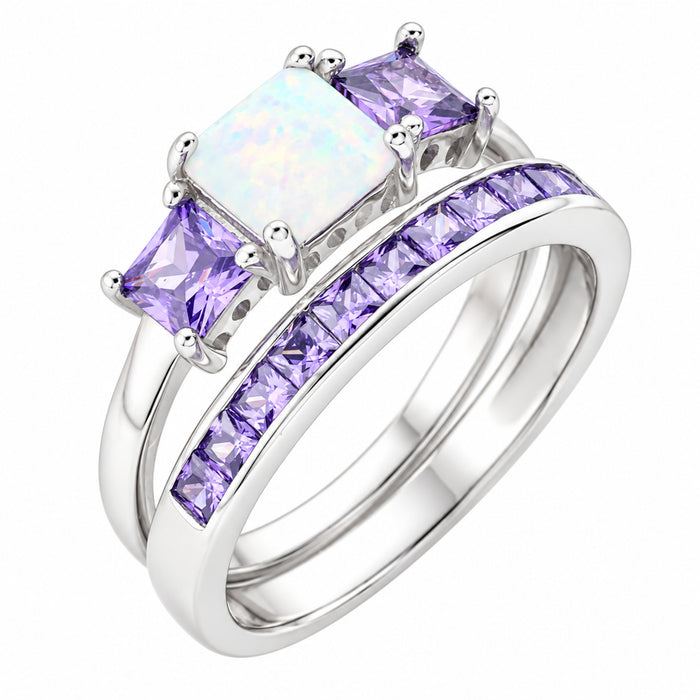 simulated amethyst wedding ring set view 2