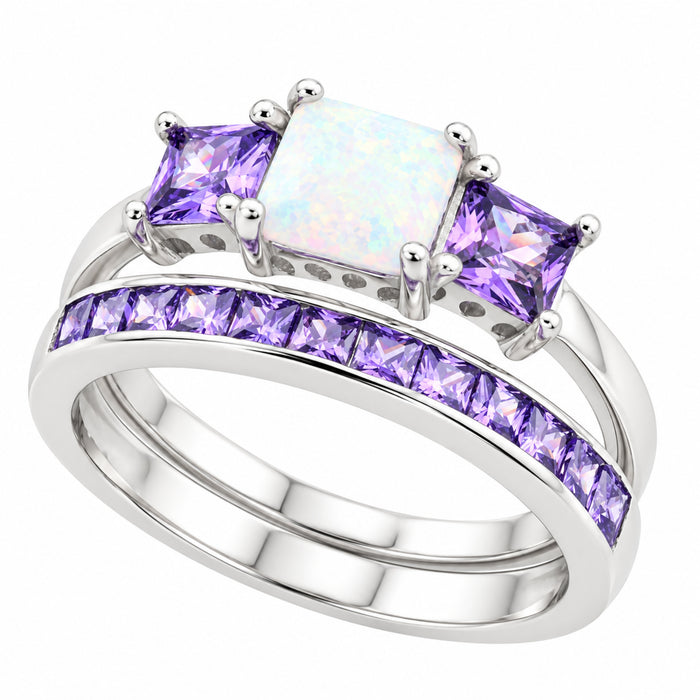 simulated amethyst wedding ring set view 3
