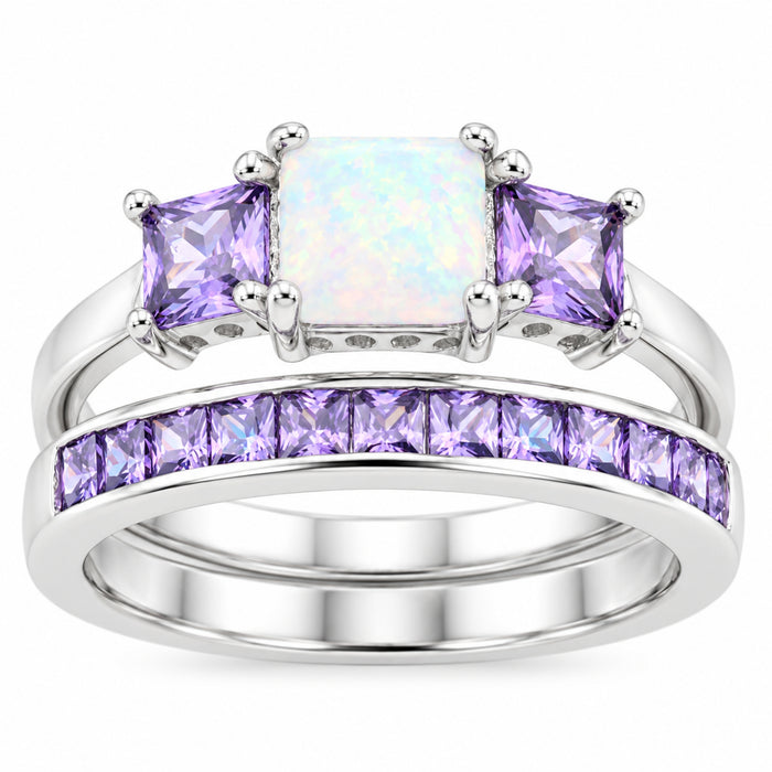 simulated amethyst wedding ring set view 1
