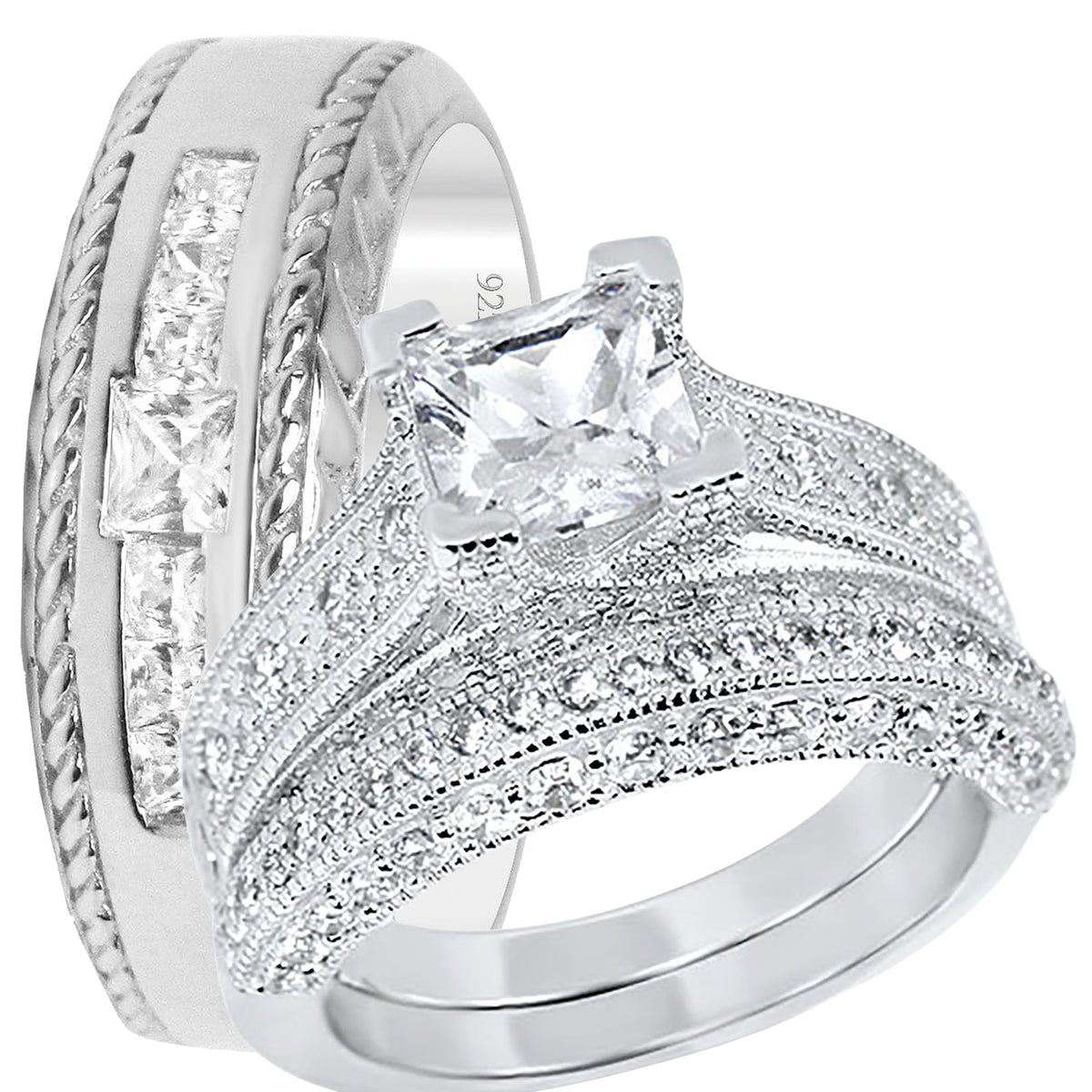His and hers wedding ring setshis and hers couples women men wedding ring set with sterling silver bridal rings and sterling silver men's band