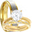 His and Her 14K Gold Plated Silver Steel TRIO Wedding Band Engagement Ring Set