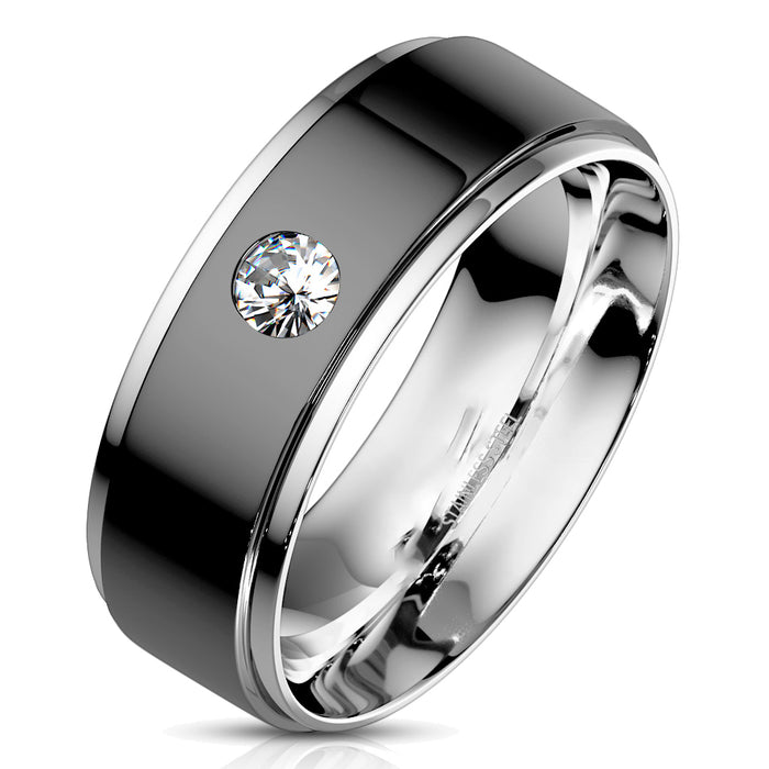 Men's sterling silver wedding band from the matching princess-cut cz couples ring set, shown on a white background.