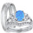 His Her Wedding Set 3 Piece TRIO Blue Opal CZ Silver Rings for Women Men Bride Groom