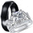 His and hers CZ wedding ring set with sterling silver bridal rings and titanium men's band on white background
