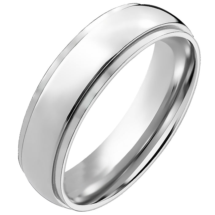 Men's titanium wedding band from the matching cz couples ring set, shown on a white background.