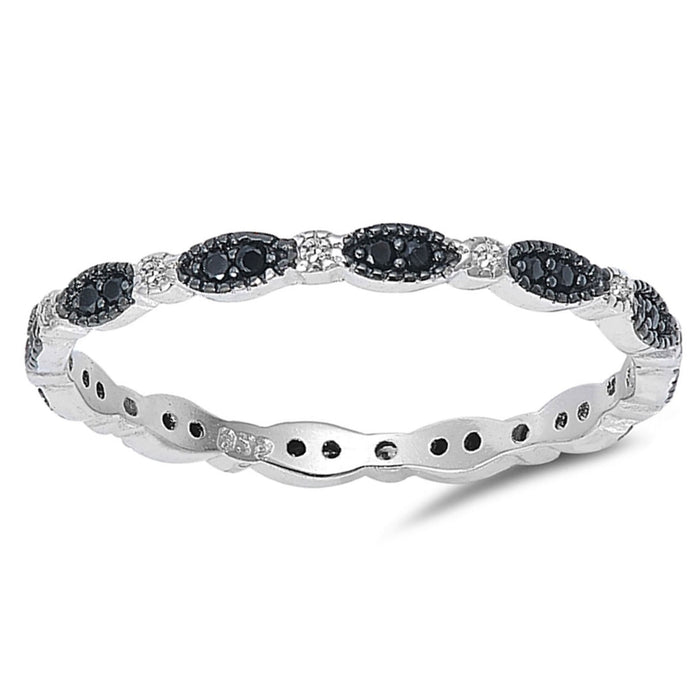 Sterling Silver Black Stackable Wedding Ring for Women