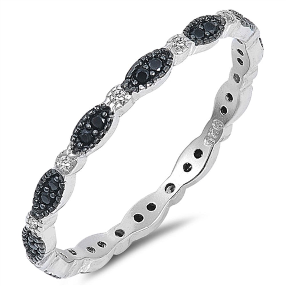 Sterling Silver Black Stackable Wedding Ring for Women