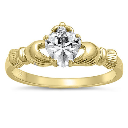 Alternate view of gold Plated Sterling Silver Claddagh Wedding and Engagement Ring Set
