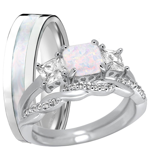 His and Her Silver Wedding Ring Set