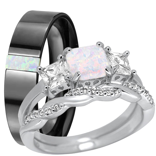 His and Her Silver Wedding Ring Set