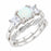 Princess Cut Three Stone Sterling Silver White Opal Wedding and Engagement Ring Set for Women