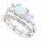 Princess Cut Three Stone Sterling Silver White Opal Wedding and Engagement Ring Set for Women