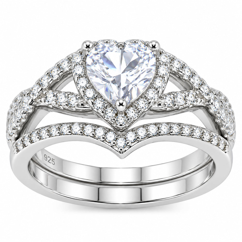 1 Carat Heart CZ Simulated Diamond Wedding Engagement Ring Set 925 Silver