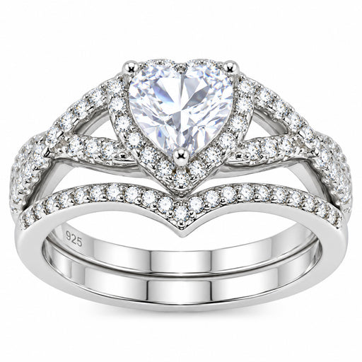 1 Carat Heart CZ Simulated Diamond Wedding Engagement Ring Set 925 Silver