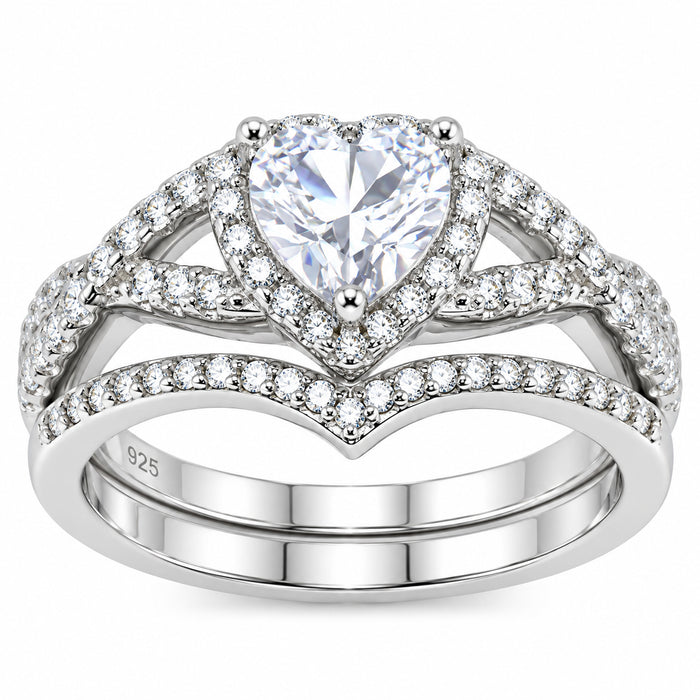 1 Carat Heart CZ Simulated Diamond Wedding Engagement Ring Set 925 Silver