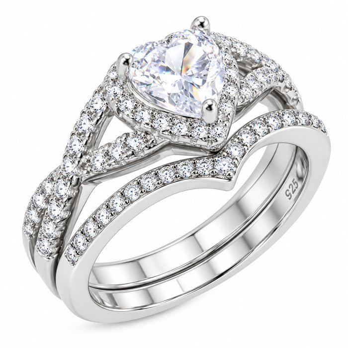 1 Carat Heart CZ Simulated Diamond Wedding Engagement Ring Set 925 Silver
