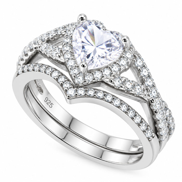 1 Carat Heart CZ Simulated Diamond Wedding Engagement Ring Set 925 Silver