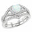 Left side view of 1 Carat Heart Cut Lab Created White Opal Silver Wedding and Engagement Ring Set