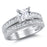 His and Her TRIO Wedding Ring Set Princess Cut CZ Silver Bridal Set Black Wedding Ring Men