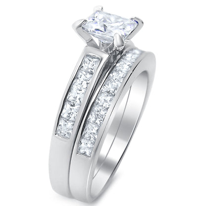 Alternate view of sterling Silver Princess Cut CZ Wedding and Engagement Ring Set