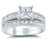 His Hers 1 Carat Princess Cut CZ 3 PCS Wedding Engagement Ring Set Silver Titanium