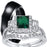 His and Her Emerald Green TRIO Wedding Ring Set