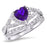 1 Carat Heart CZ Simulated Amethyst Purple Wedding Engagement Ring Set 925 Silver