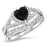 1 Carat Heart Black CZ Wedding Engagement Ring Set 925 Silver