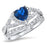 1 Carat Heart CZ Simulated Sapphire Wedding Engagement Ring Set 925 Silver
