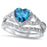 1 Carat Heart CZ Simulated Blue Topaz Wedding Engagement Ring Set 925 Silver