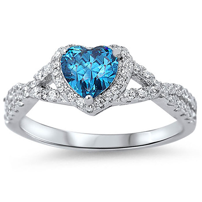 1 Carat Heart CZ Simulated Blue Topaz Wedding Engagement Ring Set 925 Silver