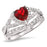 1 Carat Heart CZ Simulated Ruby Wedding Engagement Ring Set 925 Silver