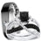 His and hers 3-piece emerald-cut black CZ wedding ring set with sterling silver bridal rings and black ceramic-coated stainless steel men's band